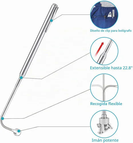 Vista 3 de Juego de herramientas de recogida magnética flexible de 2 piezas, 5 libras, recogida de extensión flexible de resorte de 23.6 pulgadas, con diseño