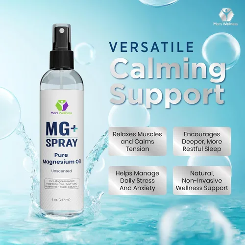 Vista 4 de Spray tópico de magnesio para dormir y calambres en las piernas, fabricado en Estados Unidos por Mars Wellness, 8 onzas, aceite de magnesio puro