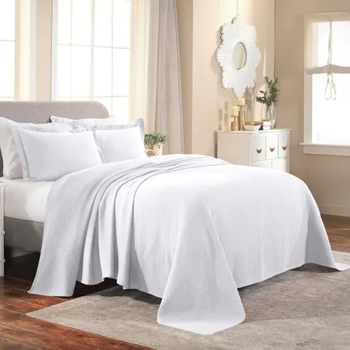 Vista 11 de Superior Fleur De Lis - Juego de colcha de algodón de 3 piezas, decoración de cama para el hogar, colcha decorativa con textura, 2 fundas de Granate