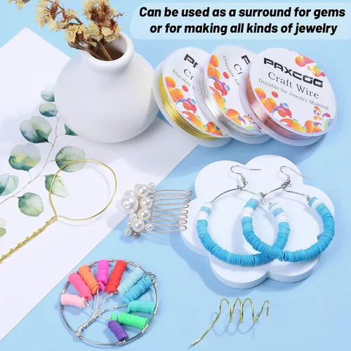 Vista 2 de Paxcoo Paquete de 3 alambres de joyería para manualidades, calibre 18, resistentes al deslustre, para suministros de fabricación de joyas