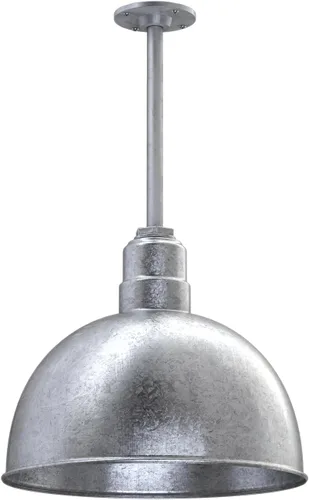 Vista 65 de Steel Lighting Co. Colgante de cuenco rosa Lámpara montada en el techo Cúpula de 15 pulgadas vástago de 12 pulgadas Estilo granero de acero