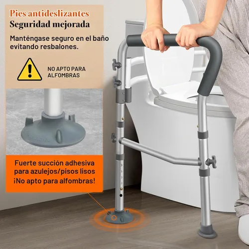 Vista 9 de DePango - Rieles de seguridad para inodoro para ancianos, asiento de inodoro ajustable con asas, marco de soporte de inodoro resistente con brazos