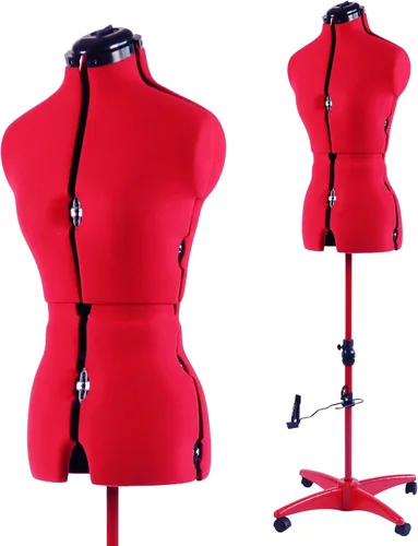 Vista 11 de Maniquí de forma de vestido ajustable beige para costura talla femenina 12-18, cuerpo de modelo con alfileres con 13 diales, ruedas desmontables