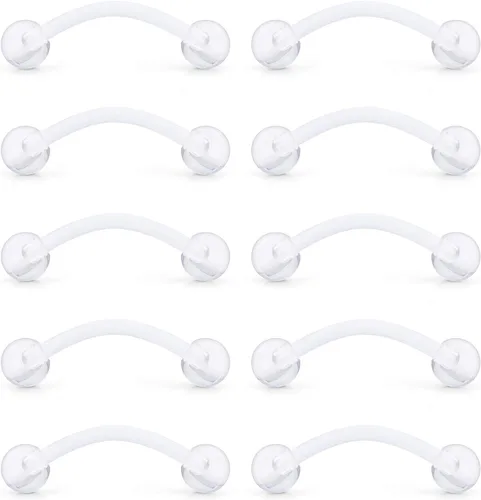 Vista 5 de Ruifan - Aretes de acrílico transparente para piercing, curvos, tipo mancuerna, para lengua con ojos de serpiente, 10 piezas, calibre 14