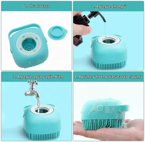 Vista 5 de Kit de aseo para mascotas, kit de limpieza automática con cortaúñas, peine de pulgas, cepillo de baño de champú, cepillo de dientes para dedos, Azul