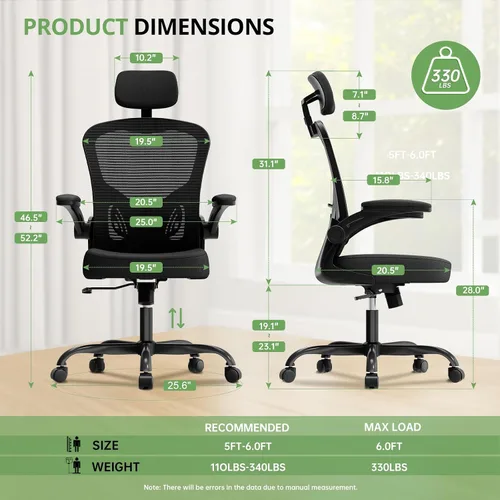 Vista 2 de Silla de oficina ergonómica, capacidad de 330 libras, silla de computadora con respaldo alto para largas horas, cómoda, silla ejecutiva giratoria