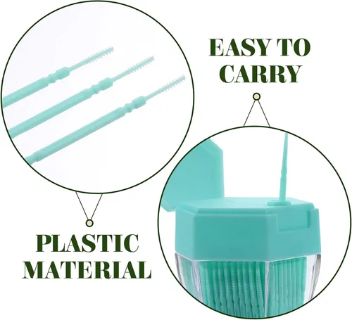 Vista 2 de 200 palillos de dientes de doble cabeza de plástico suave para el cuidado bucal interdental, palillos de dientes, púas de hilo dental, cepillos