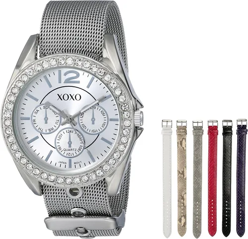 Vista 2 de XOXO Reloj XO9053 con acento de rinsetona para mujer con correas intercambiables, Multi, Movimiento de cuarzo