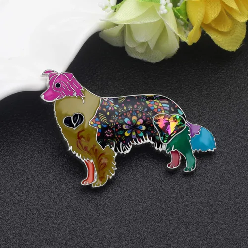 Vista 4 de Broche de aleación de esmalte de cristal de pastor australiano con diamantes de imitación para bufanda, accesorios para mujer y niña