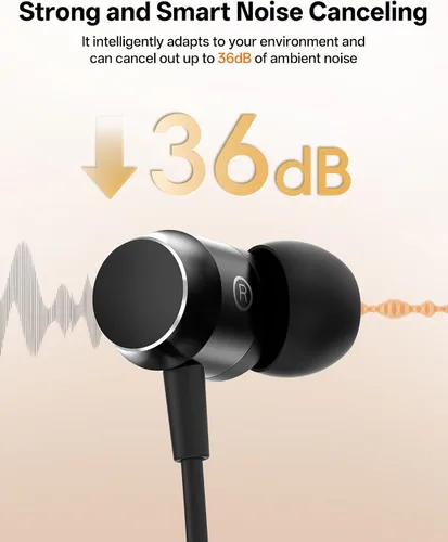 Vista 6 de Auriculares Bluetooth con banda para el cuello, auriculares inalámbricos Bluetooth 6.0 con micrófono, luz cómoda, graves profundos, tiempo de Negro