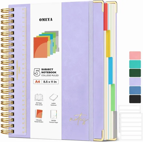 Vista 11 de Cuaderno espiral de cuero con 5 temas: cuaderno de tapa dura con rayas Verde