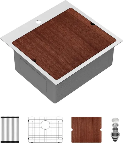 Vista 27 de Sarlai - Fregadero de cocina de cascada de 31 pulgadas, de montaje superior - 31x20 Fregadero de cocina con borde y estación de trabajo, de acero