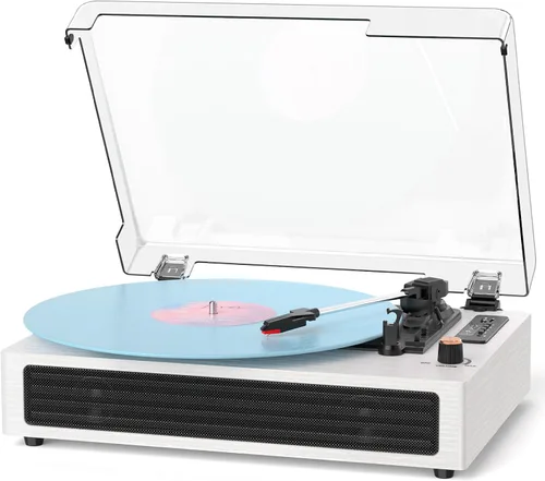 Vista 11 de Tocadiscos de vinilo con Bluetooth y altavoces estéreo integrados, tocadiscos vintage de 3 velocidades con parada automática, salida RCA y entrada