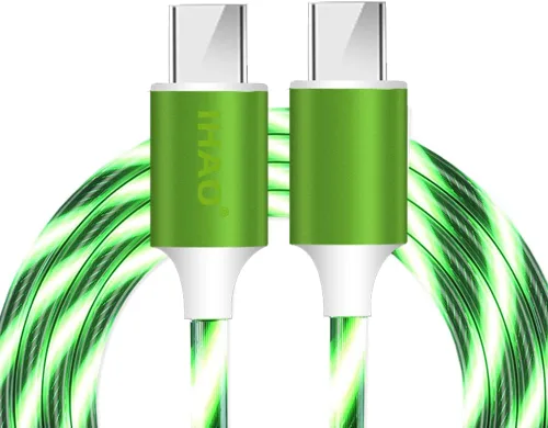 Vista 13 de IHAO Cable de carga multipuerto, 3 combinaciones en un cable USB A a USB C/Micro USB PD, cable de carga rápida iluminado LED que fluye compatible