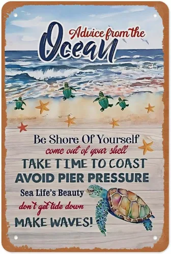 Vista 15 de Cartel de metal con texto en inglés «To The Ocean I Go To Lose My Mind And Find My Soul» de tortuga marina de 12 x 8 pulgadas, decoración de pared