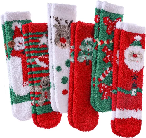Vista 18 de Calcetines mullidos para mujer, esponjosos, cálidos, tipo pantufla de invierno, de microfibra, suaves, para dormir en casa 1 par Blanco
