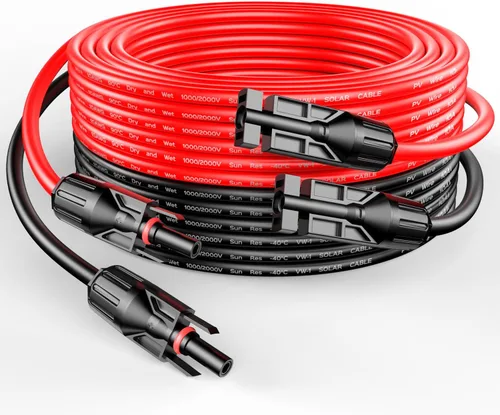 Vista 11 de RICH SOLAR Cable de extensión de panel solar negro de calibre 10, 10 AWG, 10 pies, color rojo + 10 pies, cable de extensión de panel solar negro
