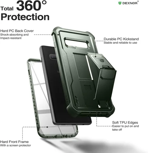 Vista 6 de Dexnor Funda para Samsung Galaxy S10, [Protector de Pantalla y Soporte Integrados] Protección de Grado Militar de Servicio Pesado a Prueba de Golpes