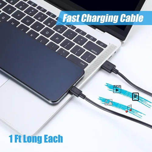 Vista 3 de Kanayu Paquete de 50 cables USB tipo C a granel, cable de carga rápida negro de 3.3 pies, cable de carga 3A compatible con teléfonos y tabletas