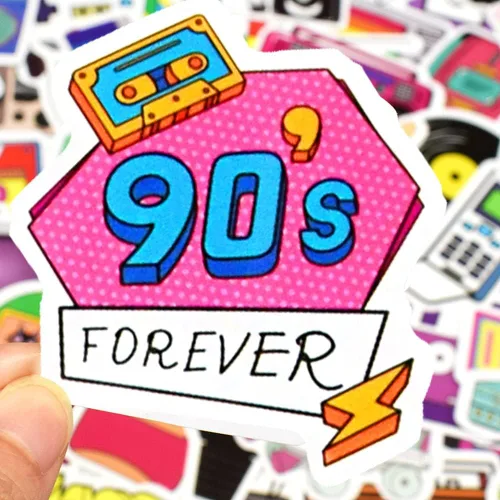 Vista 6 de QTL Calcomanías de los años 80 y 90 para adultos, suministros de fiesta retro, calcomanías de vinilo impermeables para botellas de agua