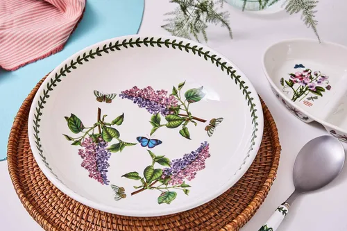 Vista 2 de Portmeirion Botanic Garden - Tazón de fruta bajo Tazón para pasta de 13 pulgadas con motivo lila Fabricado en Inglaterra con loza fina Apto