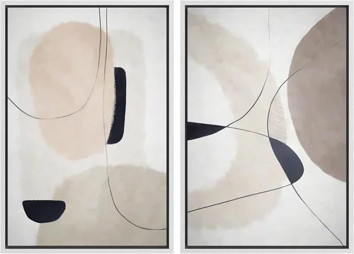 Vista 25 de Ashbrook - Set de arte de pared en lienzo enmarcado, tonos orgánicos de la tierra en beige y marrón con ilustraciones de trazos circulares, arte