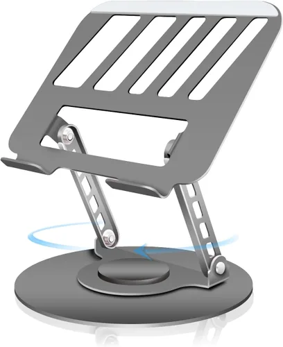 Vista 9 de Soporte para portátil ajustable giratorio de 360°, totalmente plegable, doble eje rotativo, elevador de laptop, escritorio de pie portátil Negro
