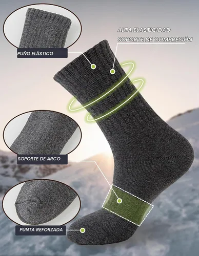 Vista 5 de VoJoPi Wool Socks Mens Thick Warm Thermal Winter Boot Socks 5 Pairs 2 negro/2 gris oscuro/1 gris claro