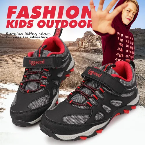 Vista 4 de UOVO Botas de senderismo resistentes al agua para niños, zapatos para caminar al aire libre, antideslizantes, al tobillo, zapatos deportivos