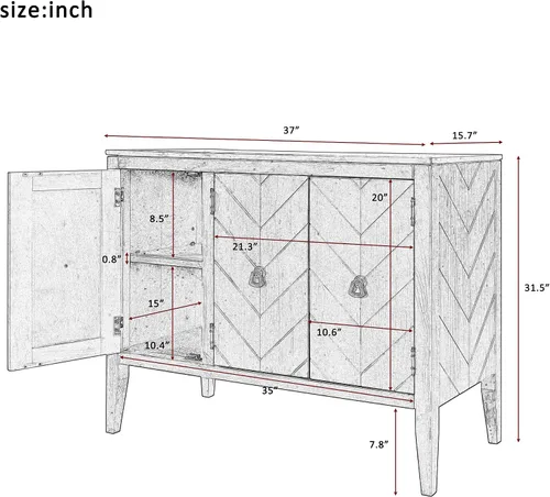 Vista 2 de VilroCaz Armario de almacenamiento multifuncional, gabinete de almacenamiento de madera para bufé, sofá, mesa, mesa auxiliar con estante ajustable
