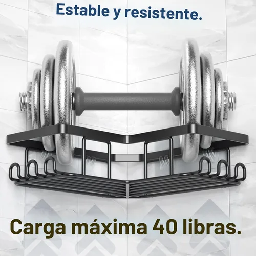 Vista 4 de YASONIC Organizador de ducha adhesivo de esquina, con soporte para jabón y 12 ganchos, organizador de baño de acero inoxidable a prueba de óxido