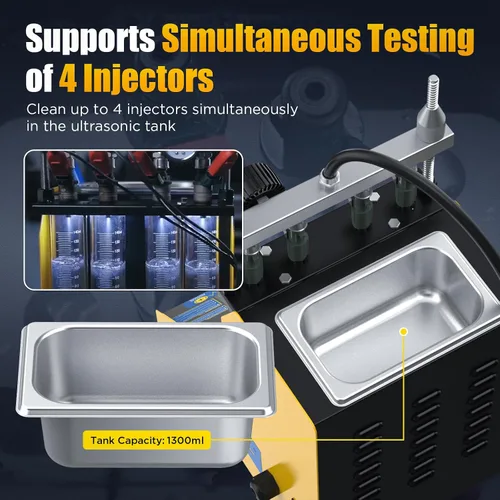 Vista 9 de AUTOOL Máquina probadora de limpiador de inyector de combustible, limpiador ultrasónico de inyección de combustible de 4 cilindros para inyectores