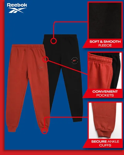 Vista 2 de Reebok Pantalones deportivos para niños, paquete de 2 pantalones deportivos de forro polar de rendimiento con bolsillos para correr y entrenar