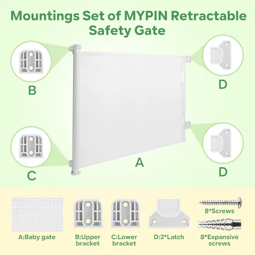 Vista 2 de Kit de piezas de repuesto retráctil para puerta de bebé, juego completo de accesorios de montaje en pared con soportes, anclajes y tornillos