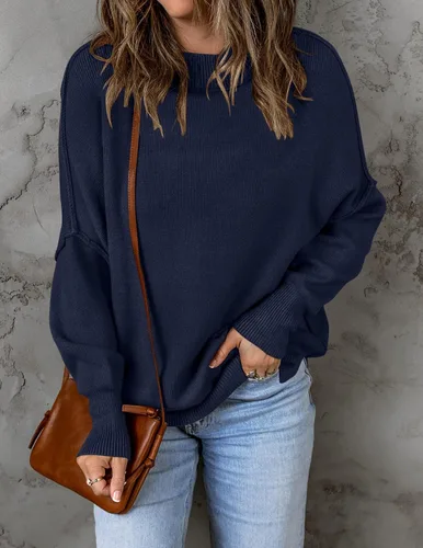 Vista 8 de ZESICA Women's 2024 Fall Casual Long Sleeve Crew Neck Side Slit Oversized Ribbed Knit Pullover Sweater Tops