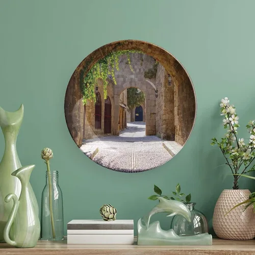 Vista 5 de Plato decorativo de 6 pulgadas, cerámica toscana, antigua calle italiana en pequeña ciudad provincial de Italia, placa de exhibición europea hecha a