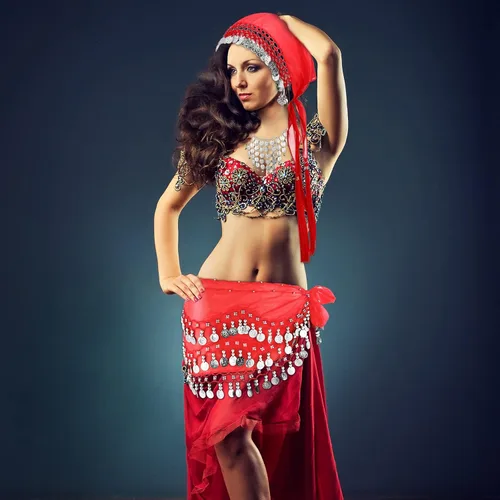 Vista 7 de Kigeli Disfraz gitano de 4 piezas para mujer, accesorios de adivinos, para Halloween, danza del vientre, bufanda de cadera, bufanda de cabeza gitana