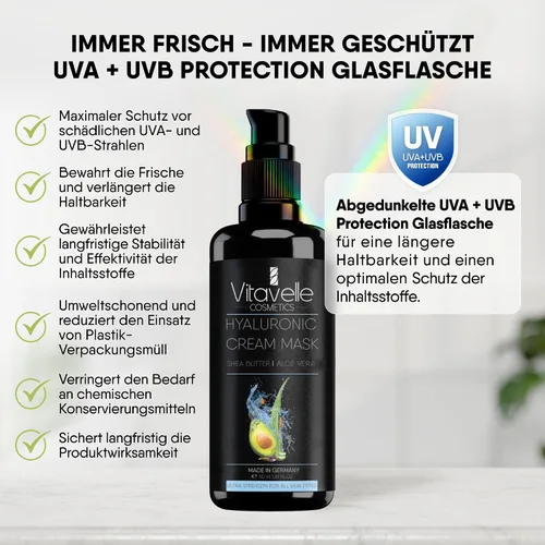Vista 7 de VITAVELLE Mascarilla hidratante – Mascarilla hidratante de ácido hialurónico reafirmante con aceite de aguacate, manteca de karité, aloe vera