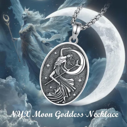 Vista 49 de EUDORA Collar de plata de ley 925 con moneda Hécate, Athena, Perséfono, Nyx, diosa de la luna triple, diosa celta, rueda de Hécate, llave, regalo