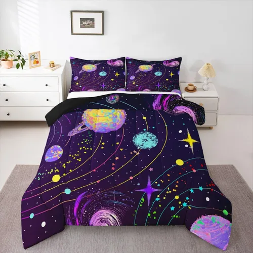 Vista 45 de Feelyou Juego de ropa de cama con estampado de aviones para niños y niñas, juego de funda de edredón de microfibra estilo boceto azul y blanco
