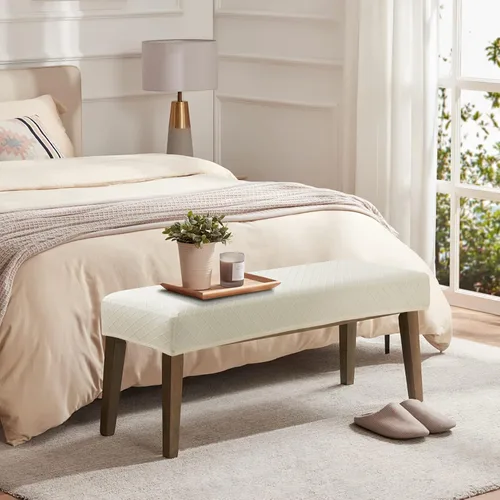 Vista 5 de YISUN Fundas de banco de jacquard para comedor, funda elástica lavable y extraíble para banco, protector de asiento rectangular para bancos de Beige