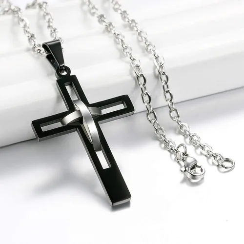 Vista 6 de OIDEA Cross Pendant Necklace for Men Women: High Polish Hollow Openwork Stainless Steel Cross Chain Mens Jewelry Gifts