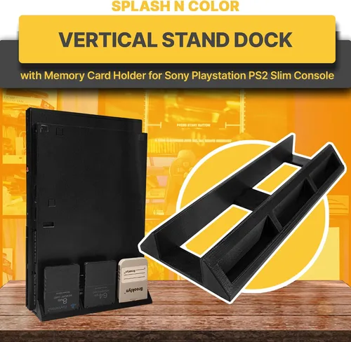 Vista 3 de Base vertical con soporte para tarjeta de memoria compatible con consola delgada Sony PlayStation PS2 – Ahorro de espacio, accesorio conveniente