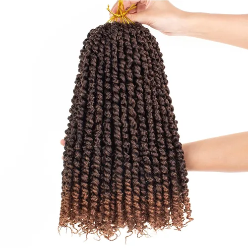 Vista 40 de Leeven Cabello rubio degradado de 14 pulgadas, pretrenzado y trenzado de pasión, 8 paquetes de extensiones de cabello sintético bohemio para mujeres