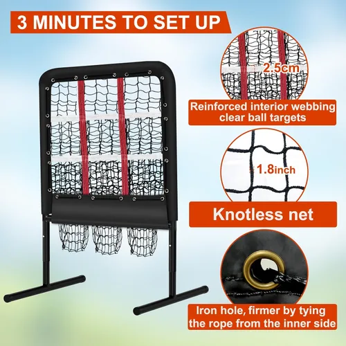 Vista 2 de 9 Hole Pitching Net with Strike Zone and Handbag, 2X3' Fixed by 4 Ground Stakes or 2 Sandbags. Adjustable Heights(39-46in) for Pitching Target Net