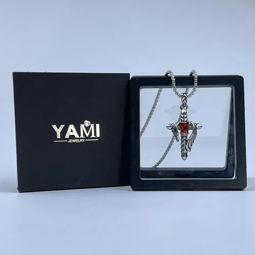 Vista 13 de YAMI Collar de alas angulares para hombre, ángel de la guarda, dragón, cuervo, pulpo, collar de anime, collar de acero inoxidable 316