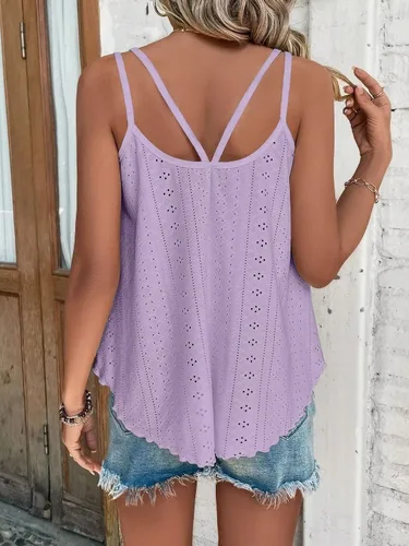 Vista 2 de Rukle Womens Tank Tops Eyelet Embroidery Solid Flowy Spaghetti Strap Loose Fit Scoop Neck Casual Sleeveless Cami