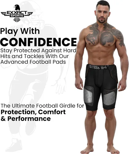 Vista 5 de Exxact Sports Gladiator - Faja de fútbol para adultos de 5 almohadillas para hombres con cadera, muslos, almohadillas para coxis, pantalones cortos