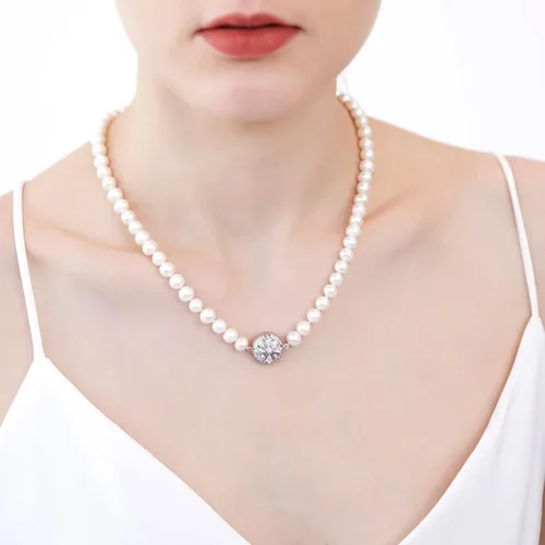Vista 6 de Freshwater Cultured Pearl Necklaces for Women AAA 16"-18" Wedding Jewelry for Bride Mother Birthday Day Gift for Wife Mom Teen