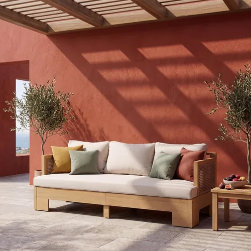 Vista 23 de Christopher Knight Home Levi - Sofá de 3 plazas de madera de acacia para exteriores con cojines, moderno sofá de patio de madera maciza de mediados